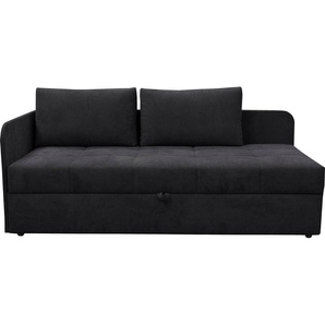 Schlafsofa ALINA Marla Sofas Gr. B/H/T: 205cm x 73cm x 95cm, Struktur fein XBO, Armlehne links, schwarz (schwarz xbo 10) inkl. Stauraum & 2 Rückenkissen, Armlehne wahlweise links oder rechts