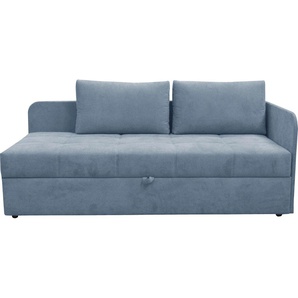 Schlafsofa ALINA Marla, blau (blaugrau xbo 26), B:205cm H:73cm T:95cm, Struktur fein XBO (100% Polyester), Sofas, inkl. Stauraum & 2 Rückenkissen, Armlehne wahlweise links oder rechts