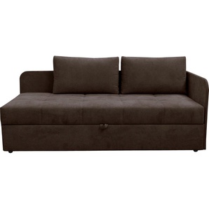 Schlafsofa ALINA Marla, braun (dunkelbraun xbo 4), B:205cm H:73cm T:95cm, Struktur fein XBO (100% Polyester), Sofas, inkl. Stauraum & 2 Rückenkissen, Armlehne wahlweise links oder rechts