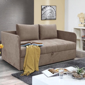 Schlafsofa ALINA Marla, braun (hellbraun xbo 2), B:209cm H:73cm T:95cm, Struktur fein XBO (100% Polyester), Sofas, inkl. Stauraum und 2 Rückenkissen