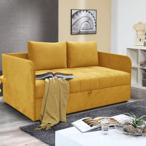 Schlafsofa ALINA Marla Sofas Gr. B/H/T: 209cm x 73cm x 95cm, Struktur fein XBO, gelb (gelb xbo 5) inkl. Stauraum und 2 Rückenkissen