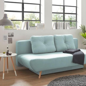 Schlafsofa ANDAS Segmon, blau (aqua), B:200cm H:88cm T:99cm, Sofas, einfach in ein bequemes Bett umwandeln, inklusive Bettkasten