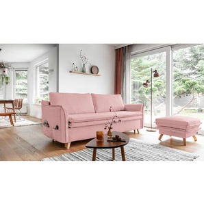 Schlafsofa mit Holzfüßen Pink Webstoff Neli 225 x 85 x 90cm mit Schlaffunktion Modern