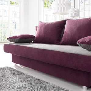 Schlafsofa COLLECTION AB P-Ulla, lila (brombeer, grau), B:187cm H:74cm T:87cm, Primabelle-Microfaser (100% Polyester)/Struktur (100% Polyester), Zierkissen: Primabelle-Microfaser (100% Polyester)/Struktur (100% Polyester), Sofas, inkl. Bettfunktion,