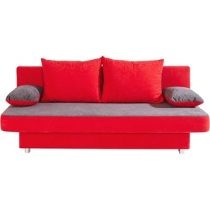 Schlafsofa COLLECTION AB P-Ulla, rot (rot, grau), B:187cm H:74cm T:87cm, Primabelle-Microfaser (100% Polyester)/Struktur (100% Polyester), Zierkissen: Primabelle-Microfaser (100% Polyester)/Struktur (100% Polyester), Sofas, inkl. Bettfunktion, Bettkasten