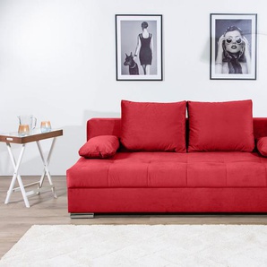 Schlafsofa COLLECTION AB TANIA mit Bettfunktion und Bettkasten, rot, B:194cm H:41cm T:90cm, 100%Polyester, Sofas, komfortabler Sitzkomfort: Federkern-Polsterung, inklusive Rückenkissen