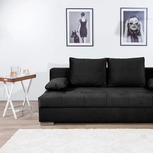 Schlafsofa COLLECTION AB TANIA mit Bettfunktion und Bettkasten, schwarz, B:194cm H:41cm T:90cm, 100%Polyester, Sofas, komfortabler Sitzkomfort: Federkern-Polsterung, inklusive Rückenkissen