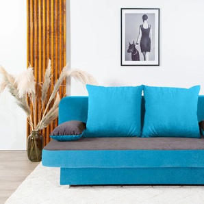 Schlafsofa COLLECTION AB ULLA inkl. Bettfunktion und Bettkasten, blau (blau, grau), B:186cm H:94cm T:85cm, Primabelle-Microfaser (100% Polyester)/Struktur (100% Polyester), Zierkissen: Primabelle-Microfaser (100% Polyester)/Struktur (100% Polyester),