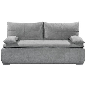 Schlafsofa ED EXCITING DESIGN Jana Sofas Gr. B/H/T: 208cm x 102cm x 95cm, Microvelours, grau mit Bettfunktion und Bettkasten, sowie Rücken- Armlehnkissen