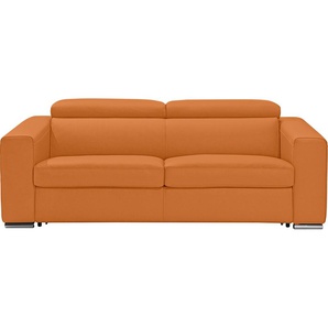 Schlafsofa EGOITALIANO Cabiria, Design und super Sitz- Liegekomfort Sofas Gr. B/H/T: 226 cm x 97 cm x 103 cm, Leder BULL, orange Einzelsofas Sofa inkl. Schlaffunktion, Kopfteile verstellbar, mit Metallfüßen