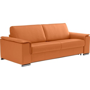 Schlafsofa EGOITALIANO Cecilia, modern und elegant mit erstklassigem Sitzkomfort Sofas Gr. B/H/T: 234 cm x 85 cm x 102 cm, Leder BULL, orange Einzelsofas inkl. Matratze und hochwertigem Metallbettrahmen, toller Schlafkomfort