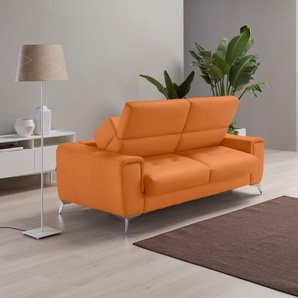 Schlafsofa EGOITALIANO Francine, mit hochwertigem Metallbettrahmen und Matratze Sofas Gr. B/H/T: 233 cm x 100 cm x 106 cm, Leder BULL, orange Einzelsofas mit Bettfunktion, Kopfteil manuell verstellbar, toller Schlafkomfort