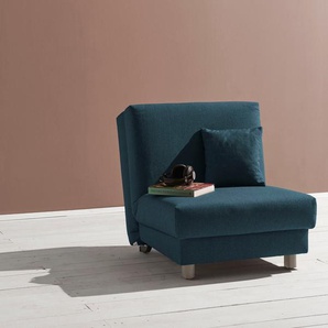 Schlafsofa ELL + ELL Enny, blau (petrol), B:80cm H:85cm T:100cm, Sofas, Liegefläche Breite 80 cm, Liegehöhe 40 cm, Füße alufarben, Rückenlehne