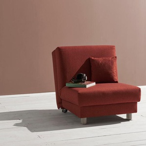 Schlafsofa ELL + ELL Enny, rot, B:80cm H:85cm T:100cm, Sofas, Liegefläche Breite 80 cm, Liegehöhe 40 cm, Füße alufarben, Rückenlehne