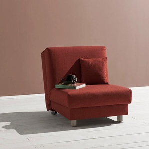 Schlafsofa ELL + ELL Enny, rot, B:85cm H:90cm T:100cm, Sofas, Liegefläche Breite 80 cm, Liegehöhe 45 cm, Füße alufarben, Rückenlehne