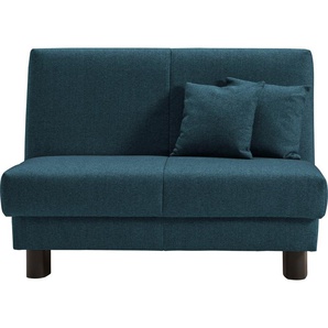 Schlafsofa ELL + Enny Sofas Gr. B/T: 125cm x 100cm, Flachgewebe, Kaltschaum, ohne Relaxfunktion, blau (petrol) Liegefläche Breite 120 oder 140 cm, Liegehöhe 40 Füße schwarz