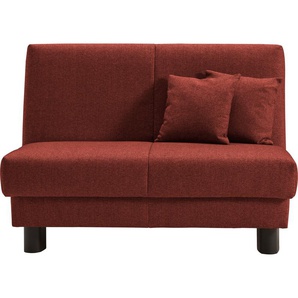 Schlafsofa ELL + Enny Sofas Gr. B/T: 125cm x 100cm, Flachgewebe, Kaltschaum, ohne Relaxfunktion, rot Liegefläche Breite 120 oder 140 cm, Liegehöhe 40 Füße schwarz