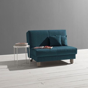 Schlafsofa ELL + ELL Enny, blau (petrol), B:125cm T:100cm, Sofas, Liegefläche Breite 120 oder 140 cm, Liegehöhe 45 cm, Füße alufarben