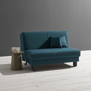 Schlafsofa ELL + ELL Enny, blau (petrol), B:145cm T:100cm, Sofas, Liegefläche Breite 120 oder 140 cm, Liegehöhe 45 cm, Füße schwarz