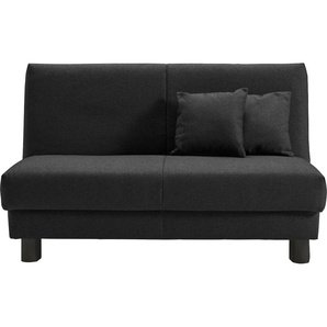 Schlafsofa ELL + Enny Sofas Gr. B/T: 145cm x 100cm, Flachgewebe, Kaltschaum, ohne Relaxfunktion, grau (dunkelgrau) Liegefläche Breite 120 oder 140 cm, Liegehöhe 40 Füße schwarz