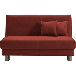 Schlafsofa ELL + Enny Sofas Gr. B/T: 145cm x 100cm, Flachgewebe, Kaltschaum, ohne Relaxfunktion, rot Liegefläche Breite 120 oder 140 cm, Liegehöhe 40 Füße alufarben