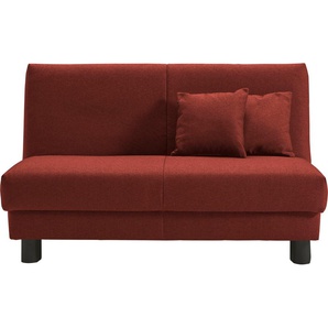 Schlafsofa ELL + Enny Sofas Gr. B/T: 145cm x 100cm, Flachgewebe, Kaltschaum, ohne Relaxfunktion, rot Liegefläche Breite 120 oder 140 cm, Liegehöhe 40 Füße schwarz