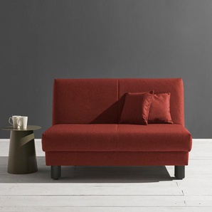 Schlafsofa ELL + ELL Enny, rot, B:145cm T:100cm, Sofas, Liegefläche Breite 120 oder 140 cm, Liegehöhe 45 cm, Füße schwarz