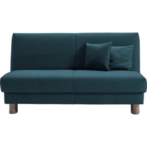 Schlafsofa ELL + Enny Sofas Gr. B/T: 160cm x 100cm, Flachgewebe, Gel-Sandwichpolster, ohne Relaxfunktion, blau (petrol) Liegefläche Breite 155 cm, Liegehöhe 45 Füße alufarben