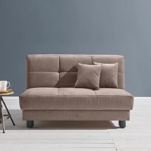 Schlafsofa ELL + Tilda Sofas Gr. B/H/T: 125cm x 90cm x 100cm, Flachgewebe, Gel-Sandwichpolster, ohne Relaxfunktion, braun (schlamm) Breite 125 cm, inkl. 2 Zierkissen