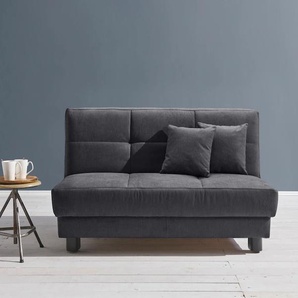 Schlafsofa ELL + Tilda Sofas Gr. B/H/T: 125cm x 90cm x 100cm, Flachgewebe, PUR-Schaumstoff, ohne Relaxfunktion, grau (grau-blau) Breite 125 cm, inkl. 2 Zierkissen