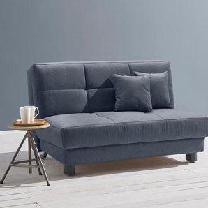 Schlafsofa ELL + Tilda Sofas Gr. B/H/T: 145cm x 90cm x 100cm, Flachgewebe, Gel-Sandwichpolster, ohne Relaxfunktion, blau (dunkelblau) Breite 145 cm, inkl. 2 Zierkissen