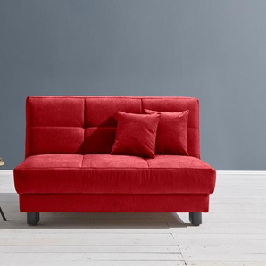 Schlafsofa ELL + Tilda Sofas Gr. B/H/T: 145cm x 90cm x 100cm, Flachgewebe, Gel-Sandwichpolster, ohne Relaxfunktion, rot Breite 145 cm, inkl. 2 Zierkissen