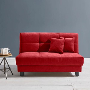 Schlafsofa ELL + Tilda Sofas Gr. B/H/T: 145cm x 90cm x 100cm, Flachgewebe, Kaltschaum, ohne Relaxfunktion, rot Breite 145 cm, inkl. 2 Zierkissen