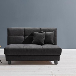 Schlafsofa ELL + Tilda Sofas Gr. B/H/T: 145cm x 90cm x 100cm, Flachgewebe, Kaltschaum, ohne Relaxfunktion, schwarz Breite 145 cm, inkl. 2 Zierkissen