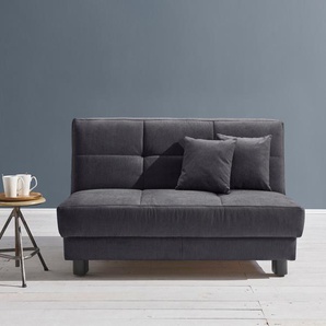 Schlafsofa ELL + Tilda Sofas Gr. B/H/T: 145cm x 90cm x 100cm, Flachgewebe, PUR-Schaumstoff, ohne Relaxfunktion, grau (grau-blau) Breite 145 cm, inkl. 2 Zierkissen