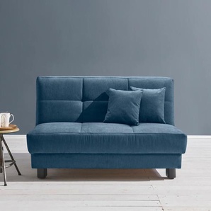 Schlafsofa ELL + Tilda Sofas Gr. B/H/T: 160cm x 90cm x 100cm, Flachgewebe, Kaltschaum, ohne Relaxfunktion, blau Breite 160 cm, inkl. 2 Zierkissen