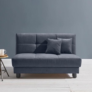 Schlafsofa ELL + Tilda Sofas Gr. B/H/T: 160cm x 90cm x 100cm, Flachgewebe, PUR-Schaumstoff, ohne Relaxfunktion, blau (dunkelblau) Breite 160 cm, inkl. 2 Zierkissen