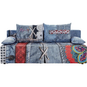 Schlafsofa EXXPO - SOFA FASHION Extravagantes Sofa für Individualisten mit Bettfunktion und Bettkasten, blau (blau girl), B:193cm H:88cm T:85cm, Luxus-Microfaser (100% Polyester) bedruckt, Sofas, in außergewöhnlichen Bezugsvarianten, Solitärmöbel