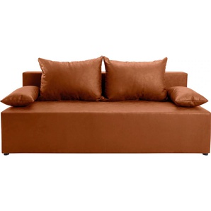 Schlafsofa EXXPO - SOFA FASHION Exxpo Tabou, braun (cognac), B:193cm H:88cm T:85cm, Luxus-Microfaser (100% Polyester), Sofas, Bettfunktion,Bettkasten, wahlweise mit Liftbettfunktion und Federkern