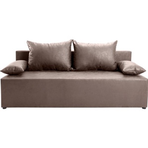 Schlafsofa EXXPO - SOFA FASHION Exxpo Tabou, weiß (silber), B:193cm H:88cm T:85cm, Luxus-Microfaser (100% Polyester), Sofas, Bettfunktion,Bettkasten, wahlweise mit Liftbettfunktion und Federkern