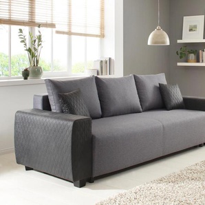 Schlafsofa HOME AFFAIRE Bella, grau (dunkelgrau), B:241cm H:90cm T:94cm, Struktur fein/Luxus-Microfaser Vintageoptik (Armlehne) (100%Polyester), Microfaser PRIMABELLE/Luxus-MicrofaserVintageoptik (Armlehne) (100%Polyester), Sofas, mit geprägtem Bezug bei