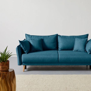 Schlafsofa HOME AFFAIRE Granbo, blau (petrol), B:228cm H:95cm T:104cm, 100% Polyester, Sofas, incl. Bettfunktion und Bettkasten, Federkern-Polsterung, Seitentasche