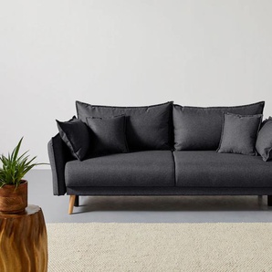 Schlafsofa HOME AFFAIRE Granbo, grau (anthrazit), B:228cm H:95cm T:104cm, 100% Polyester, Sofas, incl. Bettfunktion und Bettkasten, Federkern-Polsterung, Seitentasche