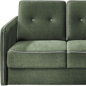 Schlafsofa HOME AFFAIRE Merina Sofas Gr. B/H/T: 147cm x 89cm x 87cm, Velours, grün (dunkelgrün) mit zweigeteilter Bettfunktion, Auszug nach vorn, Federkern