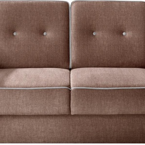 Schlafsofa HOME AFFAIRE Merina Sofas Gr. B/H/T: 147cm x 89cm x 87cm, Velours, braun (hellbraun) mit zweigeteilter Bettfunktion, Auszug nach vorn, Federkern