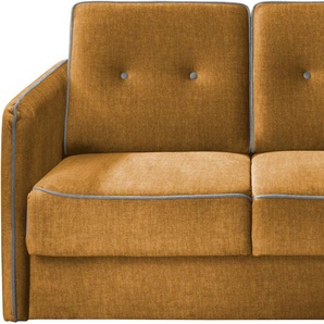 Schlafsofa HOME AFFAIRE Merina Sofas Gr. B/H/T: 147cm x 89cm x 87cm, Velours, gelb mit zweigeteilter Bettfunktion, Auszug nach vorn, Federkern