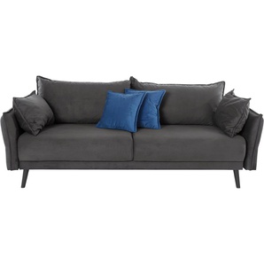 Schlafsofa INOSIGN Asra, schwarz (anthrazit, schwarz), B:228cm H:95cm T:104cm, 100% Polyester, Sofas, incl. Bettfunktion und Bettkasten, Seitentasche im Armteil, Federkern