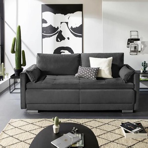 Schlafsofa INOSIGN Berlin, grau (dunkelgrau), B:218cm H:97cm T:96cm, Microfaser PRIMABELLE (100% Polyester), Struktur fein (100% Polyester), Samtoptik (100% Polyester), Sofas, mit Boxspringaufbau, Bettfunktion & Bettkasten, Dauerschlafsofa, Topseller