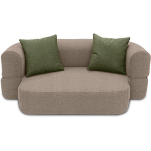 Schlafsofa INOSIGN Denair oval Federkern Sofas Gr. B/H/T: 208cm x 78cm x 115cm, Flachgewebe, grau (taupe) 2-Sitzer durch Klappen verwandeln in eine Liegefläche