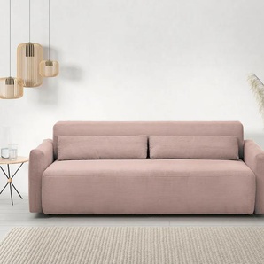 Schlafsofa INOSIGN Donka Dauerschläfer-geeignet, belastbar bis 270 kg, incl. Bettlkasten Sofas Gr. B/T: 232 cm x 108 cm, Cord, mit Armlehnen, rosa (rosé) Einzelsofas mit Armlehnen, Breite 232 cm, auch in Cord, Tonnentaschen-Federkern